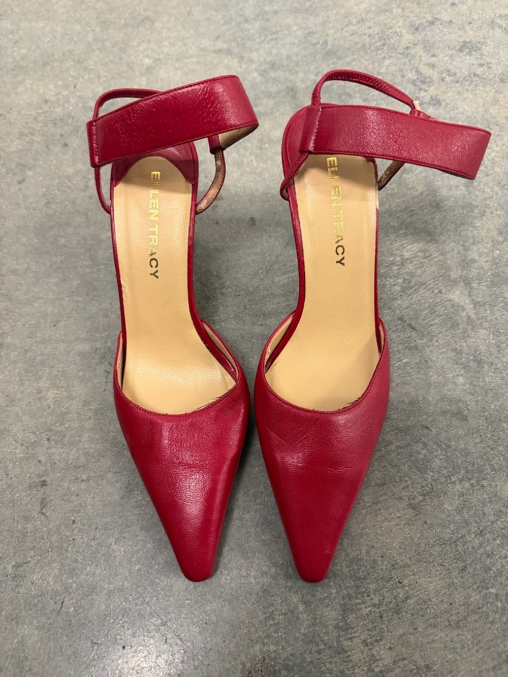 Ellen Tracy Red Pointed Toe Ankle-Strap Pumps